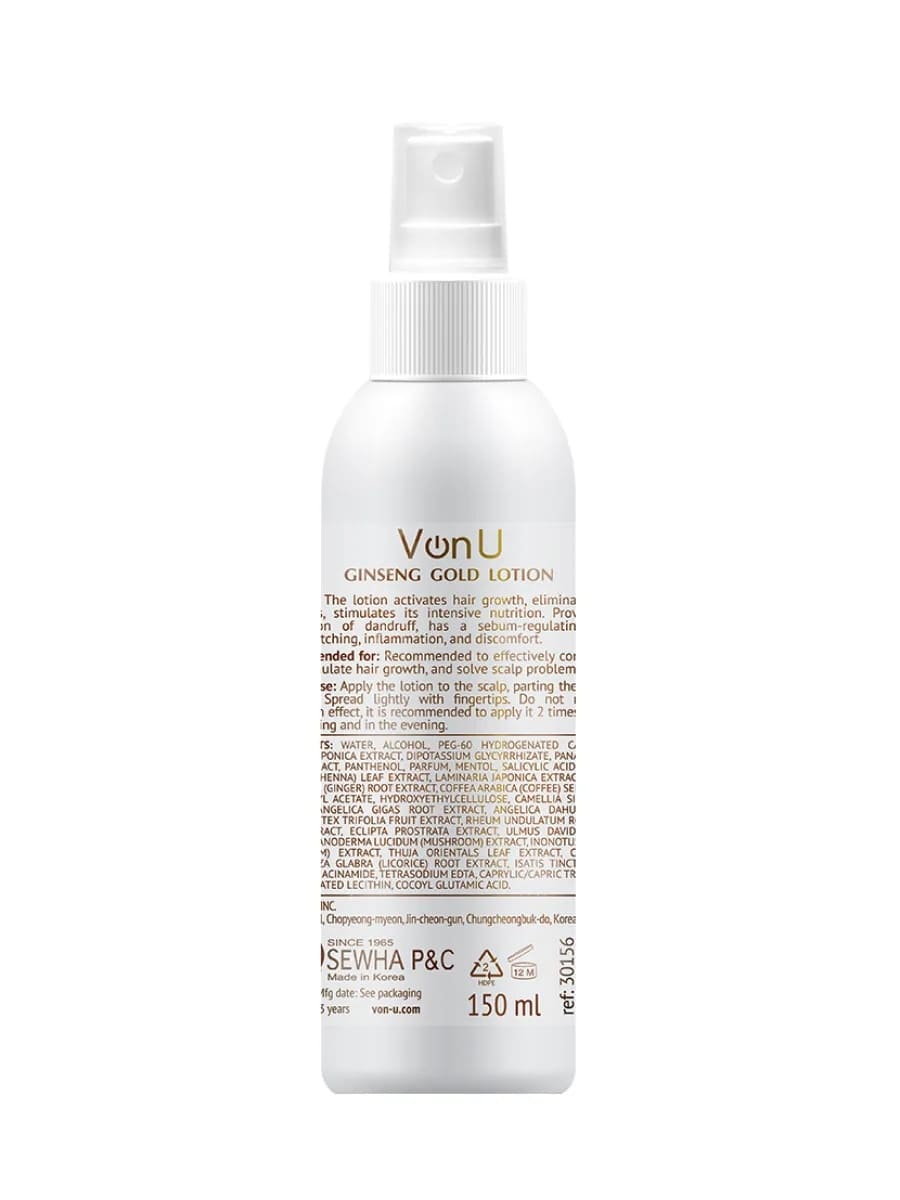Von U Лосьон для роста волос с экстрактом золотого женьшеня Ginseng Gold Lotion 150 мл														